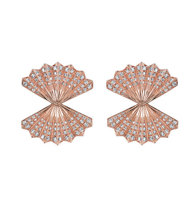 Rose gold double-fan diamond earrings by LA-based designer Anita Ko (£7,000, available at net-a-porter.com).